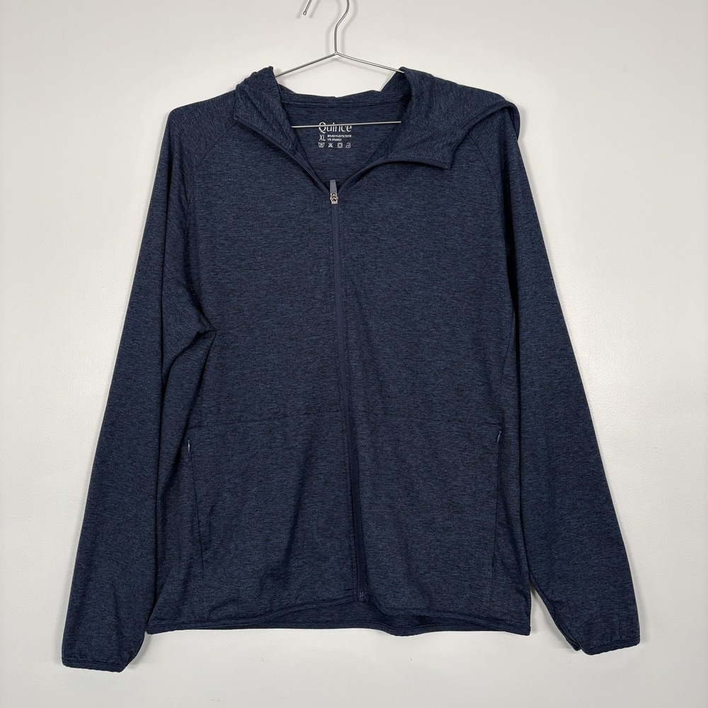 Quince Jacket Mens XL Blue Hooded Full Zip Lightweight Track Stretch Athletic‎